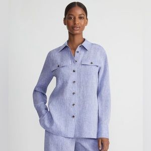 Lafayette 148 NY Organic Linen Shirt Jacket Button Down Heather Lapis Blue L EUC